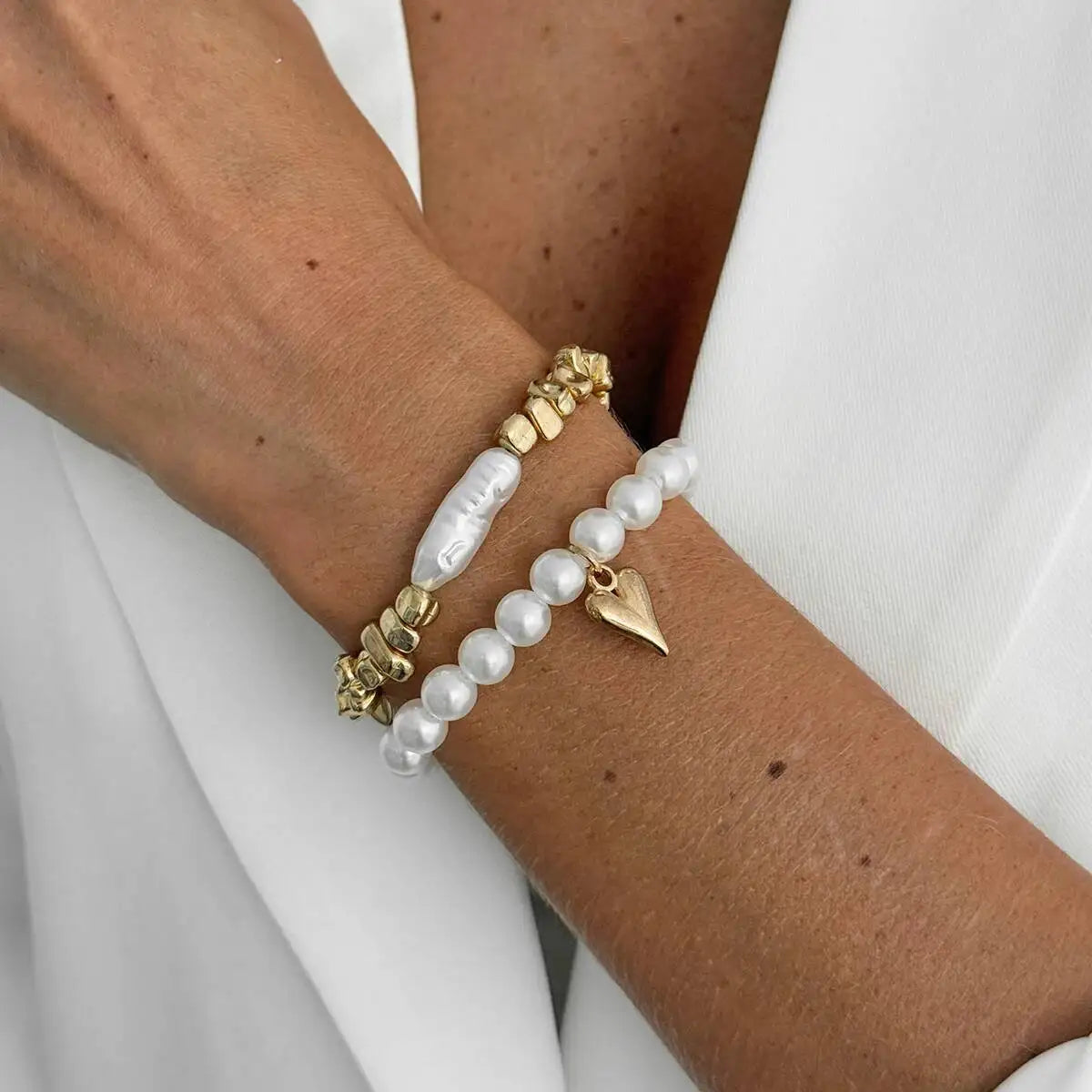 Set Braccialetti Perla e Cuore DMN LUSSO - Eleganza Bohemian