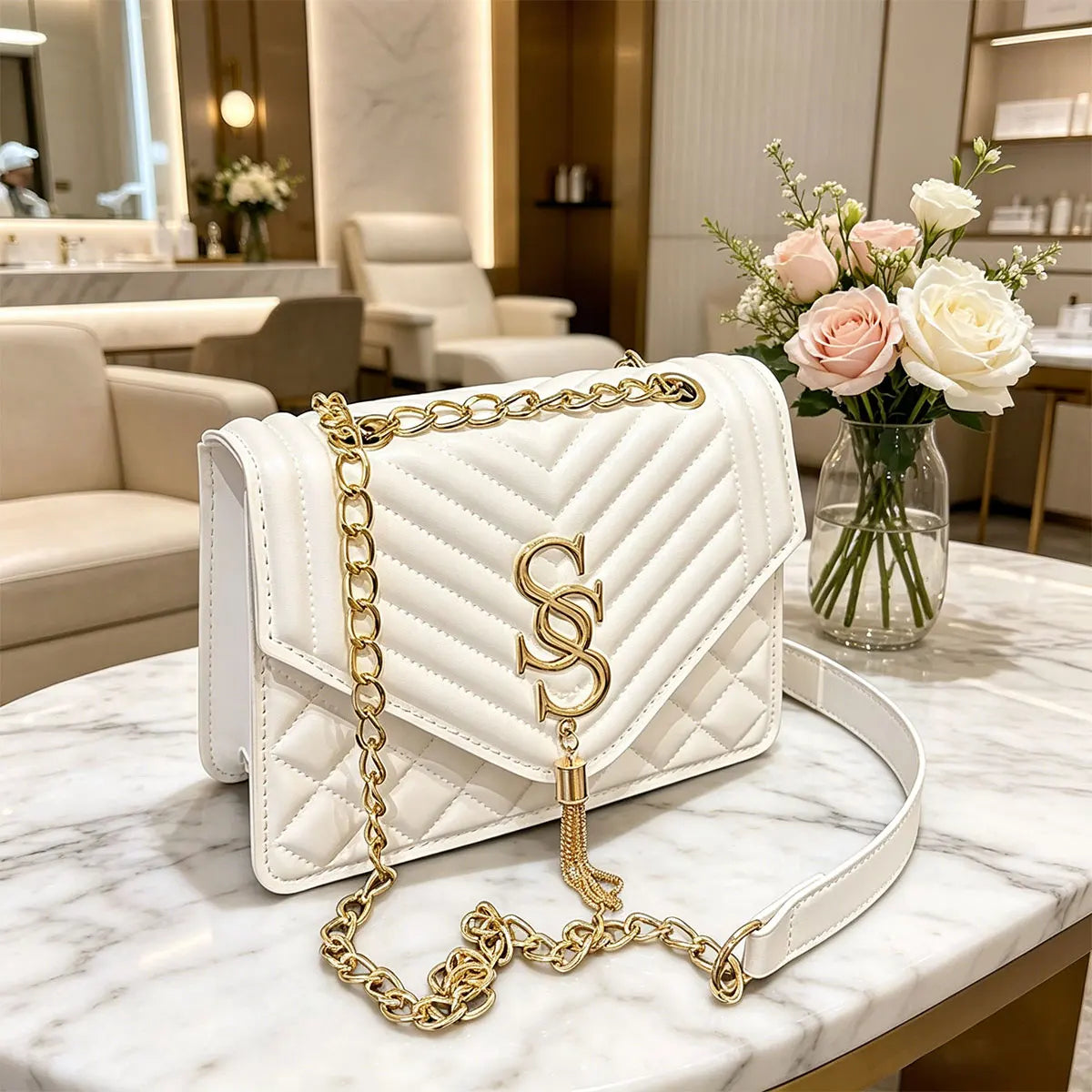 Mini Bag DMN LUSSO - Beige Elegante con Catena Dorata - Venezia